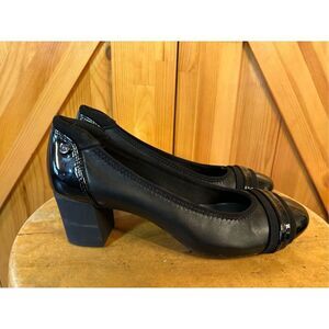 Anne Klein Guardian leather dress pump black block heels Size 6